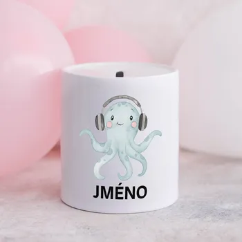 Pokladnička Domovi Bílá keramická pokladnička se jménem Chobotnice modrá 9cm