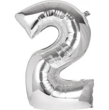 Balónek Fóliový balónek 40 cm - číslice 2 - stříbrný - 24226