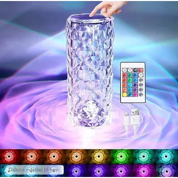 Lampička Křišťálová stolní lampa 16 barev s dotykovým a dálkovým ovládáním VELKÁ
