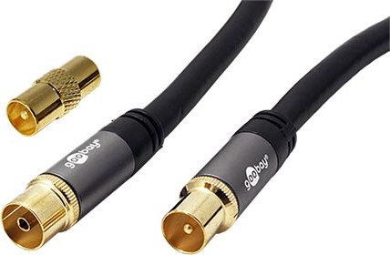 goobay Kabel anténní TV, 135dB, 4x stíněný, zlacený, IEC169-2, M-F, 2m, + redukce M-M, černý (70367) - 11.92.4622