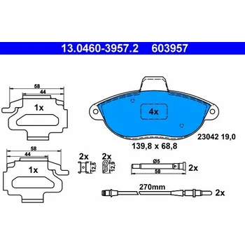 Brzdová destička Sada brzdových destiček, kotoučová brzda ATE 13.0460-3957.2