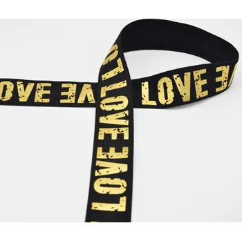 Textilie Pruženka černá, zlatý nápis LOVE, 40mm