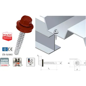 Šroub WF - Samovrtný šroub pro ocelové plechy s EPDM těsněním a 6-ti hrannou hlavou SW8 - pro kovové konstrukce (4,8 x 35 mm / černá 9005 / 250ks)