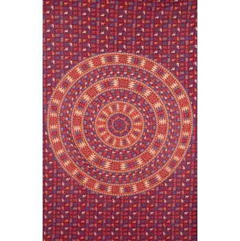 Přehoz na lůžko Bavlněný přehoz na postel s mandalou Velbloudí procesí ve vínové, Sittar