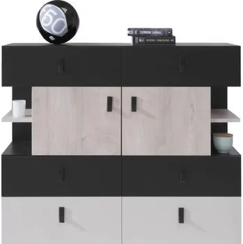 Komoda Meblar Komoda Planet PL8 Barva: černý + dvířka dub + béžová