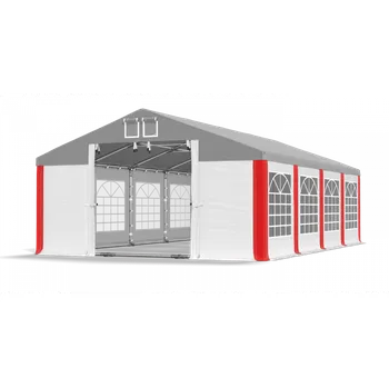 Zahradní stan Párty stan 5x18x2m střecha PVC 620g/m2 boky PVC 620g/m2 konstrukce LÉTO PLUS Šedá Bílá Červená
