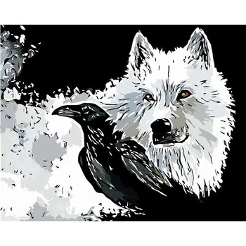 Malování podle čísel - Pes a havran, 50x40 cm, bez rámu a bez vypnutí plátna