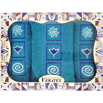 Luxusní dárkový vyšívaný froté set 1 osuška 2 ručníky (azurová)