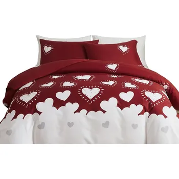 Povlečení Excellent 3dílná souprava povlečení 135x200 cm - Vínová se srdíčky