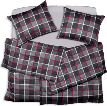 Bytový textil SCANquilt povlečení SATÉN PLUS kostky šedočervená 140 x 200/70 x 90 cm