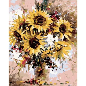 Malování podle čísel - Kytice slunečnic, 40x50 cm, bez rámu a bez vypnutí plátna