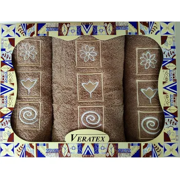 Luxusní dárkový vyšívaný froté set 1 osuška 2 ručníky (béžová)