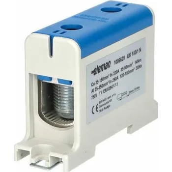 1006629 Svorka univerzální UK 150/1 N, 320A, 1pól., AL/CU, krytá, modrá, na DIN/panel, Pollmann Elektrotechnik