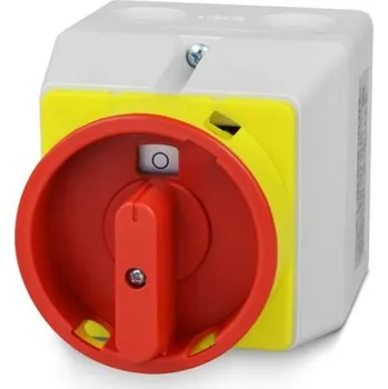 vypínač a zásuvka S16 JPUM 1103 A6R (0113012) Vačkový spínač 0-1 uzamykatelný, červeno-žlutý ovladač malé provedení