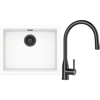 Granitový dřez Set Schock S28-10 (dřez Kiruna N-100L Day + baterie Kavus.120 Gunmetal + komponenty Gunmetal)