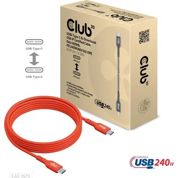 Datový kabel Club 3D Club3D kabel USB-C, Oboustranný USB-IF Certifikovaný data kabel, Data 480Mb,PD 240W(48V/5A) EPR M/M 2m CAC-1573