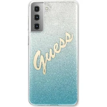 Pouzdro na mobilní telefon Kryt Samsung Galaxy S21 Plus Guess Hardcase Glitter Gradient Script (GUHCS21MPCUGLSBL) modrý