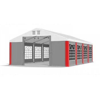 Zahradní stan Párty stan 8x8x2,5m střecha PVC 560g/m2 boky PVC 500g/m2 konstrukce ZIMA PLUS Bílá Šedá Červená