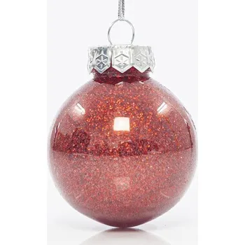 Vánoční ozdoba Eurolamp Vánoční ozdoby červené lesklé plastové koule se třpytkami 6 cm, set 12 ks