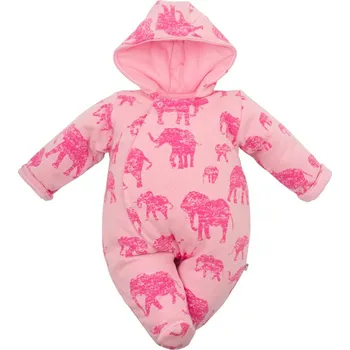 Kojenecká kombinéza Zateplená kojenecká kombinéza s kapucí Baby Service Sloni růžová, vel. 74 (6-9m)