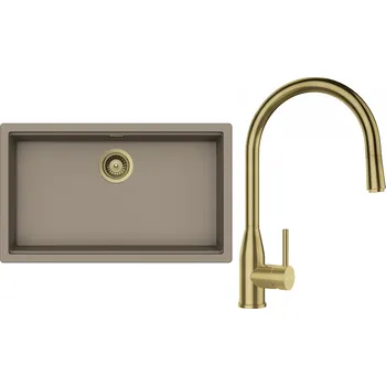 Kuchyňský dřez Set Schock S29-8 (dřez Kiruna N-100XL Twilight + baterie Kavus.120 White Gold + komponenty White Gold)