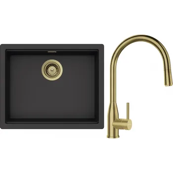 Granitový dřez Set Schock S28-8 (dřez Kiruna N-100L Dusk + baterie Kavus.120 White Gold + komponenty White Gold)