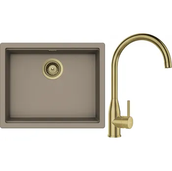 Granitový dřez Set Schock S28-3 (dřez Kiruna N-100L Twilight + baterie Kavus White Gold + komponenty White Gold)