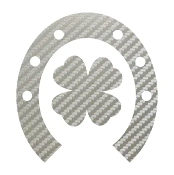 Samolepící dekorace Koňská podkova 003 se čtyřlístkem (52 - 3D karbon stříbrný) SAMOLEPKA NA AUTO, NÁLEPKA, FÓLIE, POLEP, TUNING, VLASTNÍ TEXT, TISK, AUTOSAMOLEPKY.cz, POLEPY, OBRÁZEK, LOGO, 3D STICKERS