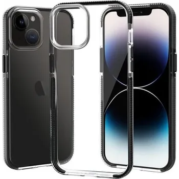 Pouzdro na mobilní telefon Transparentní kryt s barevným rámem z měkkého plastu pro iPhone 14 Plus - černý