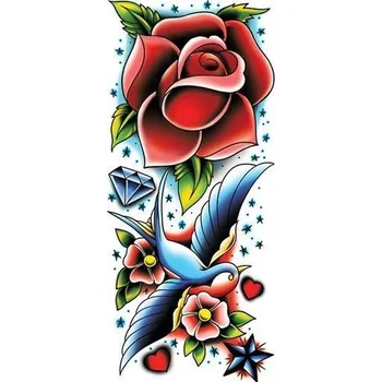 Odstranitelné tetování Růže a vlaštovka - velké nalepovací tetování