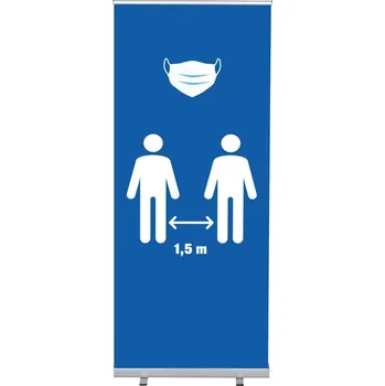 Set Roll-baneru Budget s vytištěným motivem maska a vzdálenost 1,5 metru, modrá