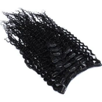 Příčesek Clip in kudrnaté vlasy 100% lidské REMY 50cm - černá
