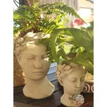 Šedý antik cementový květináč hlava ženy - 18*17,5*25,5 cm