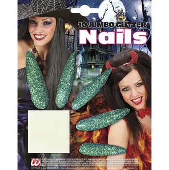 Volný čas WIDMANN Nehty dlouhé glitter s lepidlem 10 kusů Zelená