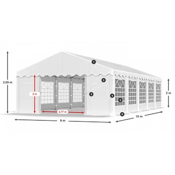 Zahradní stan Párty stan 6x10x2m střecha PE 240g/m2 boky PE 240g/m2 konstrukce LÉTO Šedá Bílá Ekru