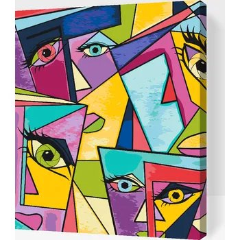 Malování podle čísel - Abstract faces 2 Velikost: 30x40cm, Rámování: Pouze srolované plátno