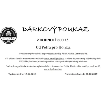 Dárkový potravinový koš Dárkový poukaz v hodnotě 800 Kč