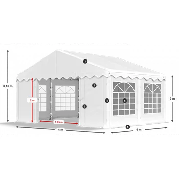 Zahradní stan Párty stan 4x4x2m střecha PE 240g/m2 boky PE 240g/m2 konstrukce LÉTO Zelená Zelená Bílá
