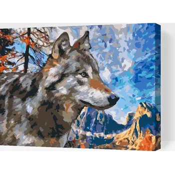 Malování podle čísel - Vlk v horách Velikost: 30x40cm, Rámování: Pouze srolované plátno