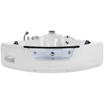 Vířivá rohová vana s LED osvětlením a vodními tryskami Martinica 144 x 198 cm bílá Vana Vířivá rohová vana s LED osvětlením a vodními tryskami Martinica 144 x 198 cm bílá