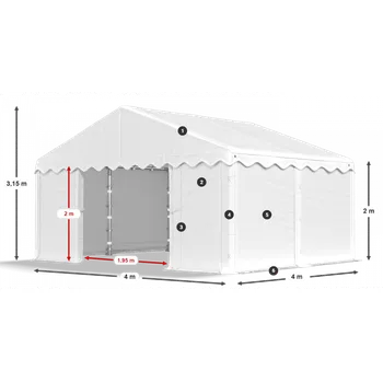 Zahradní stan Skladový stan 4x4x2m střecha PE 240g/m2 boky PE 240g/m2 konstrukce LÉTO Modrá Bílá