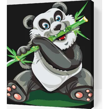 Malování podle čísel - Panda s bambusem Velikost: 30x40cm, Rámování: Pouze srolované plátno