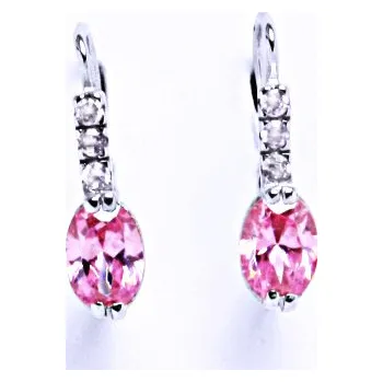 Náušnice Náušnice bílé i žluté zlato, čiré zirkony a zirkon pink - VE 9