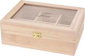 Úložný box Dekorstyle Dřevěná krabička na čaj 21 x 16 x 7,5 cm hnědá
