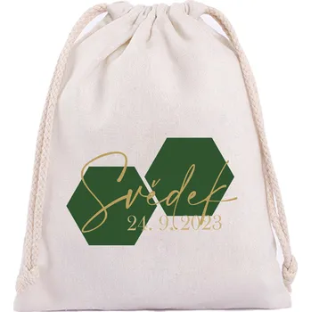 Dárková taška Bavlněný pytlík BUDEŠ MŮJ SVĚDEK? HEXAGON Barva: Zelená, Velikost pytlíku: 26 X 35 cm