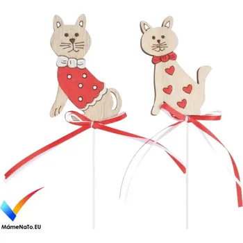 Anděl Přerov Kočka dřevěná 7,5 cm s mašlí a puntíky + špejle