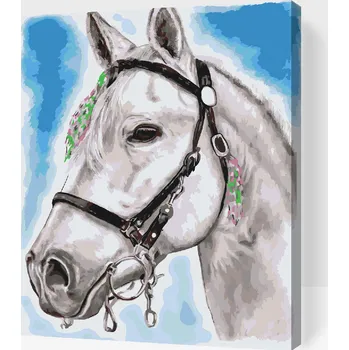 Malování podle čísel - Bílý kůň Velikost: 30x40cm, Rámování: Pouze srolované plátno