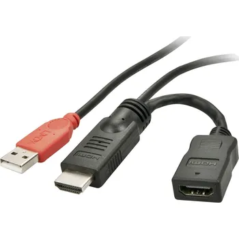 Audio kabel LINDY HDMI napájecí kabel Zástrčka HDMI-A, USB-A zástrčka, Zásuvka HDMI-A 0.15 m černá 41080 HDMI kabel