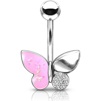 Piercing Piercingate Piercing do pupíku - motýlek PBP00302 - Barva/Motiv: Bílá, Délka tyčky: 10 mm, Průměr tyčky: 1,6 mm