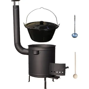 Kempingové nádobí Smaltovaný kotlík 25 L (1,2 mm) + hrubostěnná (1,5 mm) a žáruvzdorná kotlina 42 cm PLUS 600